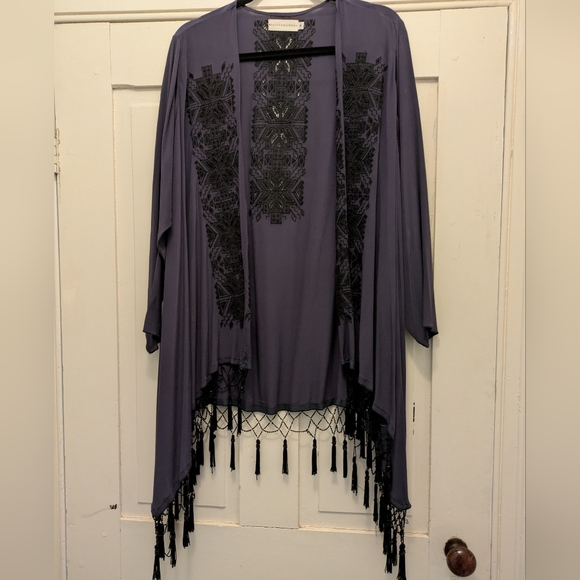 Johnny Was Other - Johnny Was Love and Liberty Navy Blue Silk Kimono/ Jacket w/ Black Embroidery- M